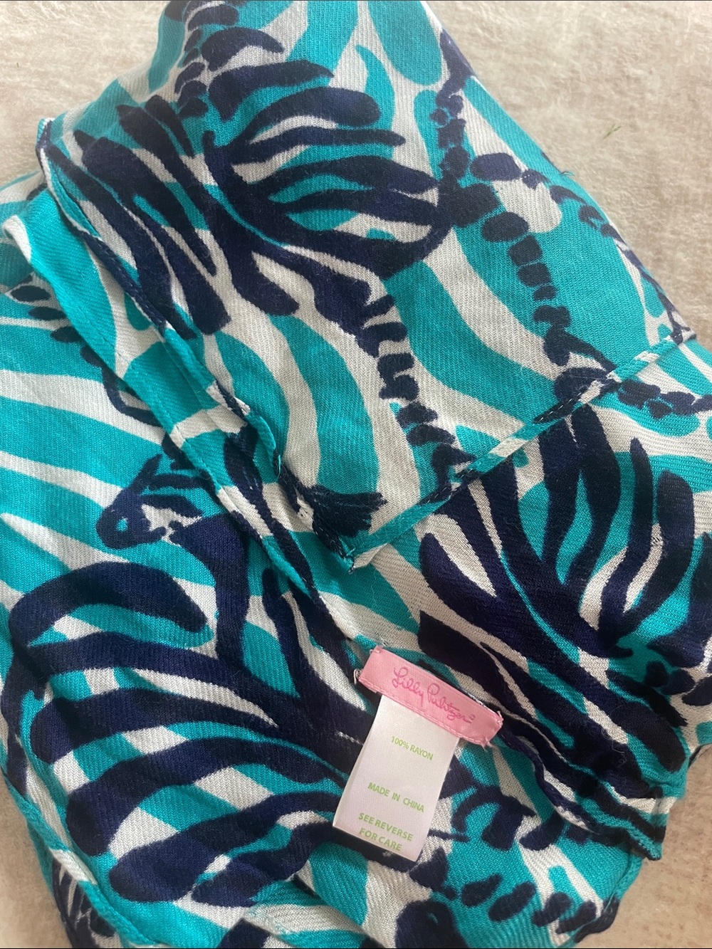 Lilly Pulitzer Teal, Navy & White Palm-Print Lightweight Scarf zebra print